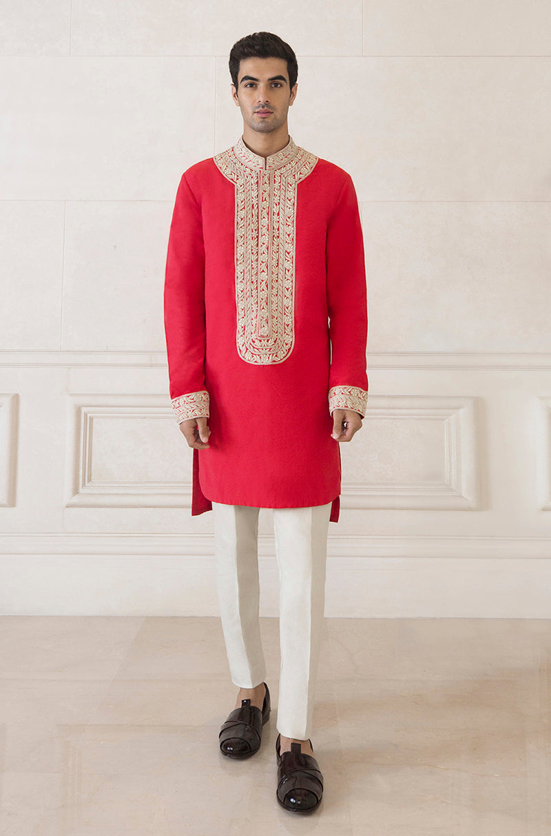 Scarlet Red Spunsilk Kurta Set