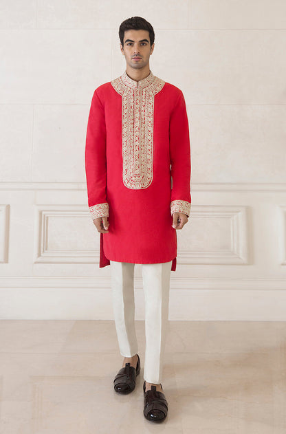 Scarlet Red Spunsilk Kurta Set