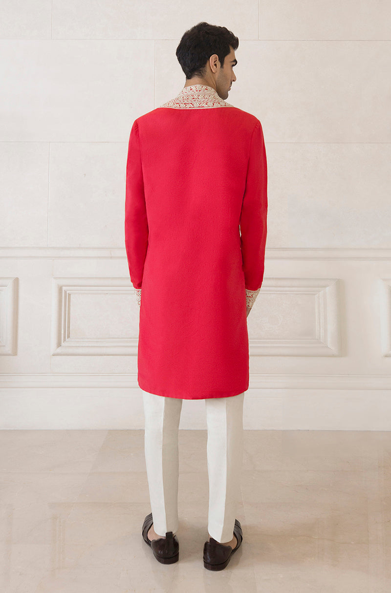 Scarlet Red Spunsilk Kurta Set