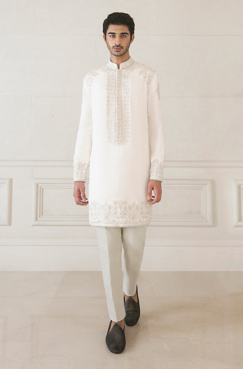 Cotton White Cord Crepe Kurta Set