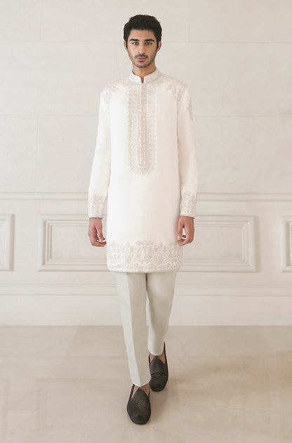 Cotton White Cord Crepe Kurta Set