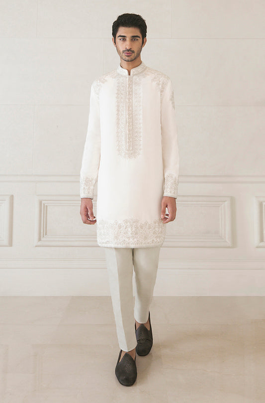 Cotton White Cord Crepe Kurta Set