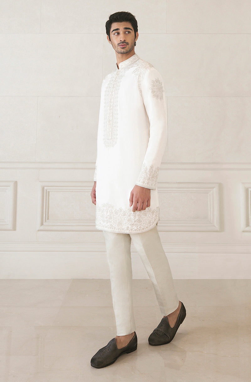 Cotton White Cord Crepe Kurta Set