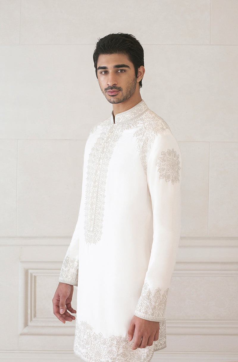 Cotton White Cord Crepe Kurta Set
