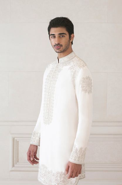 Cotton White Cord Crepe Kurta Set