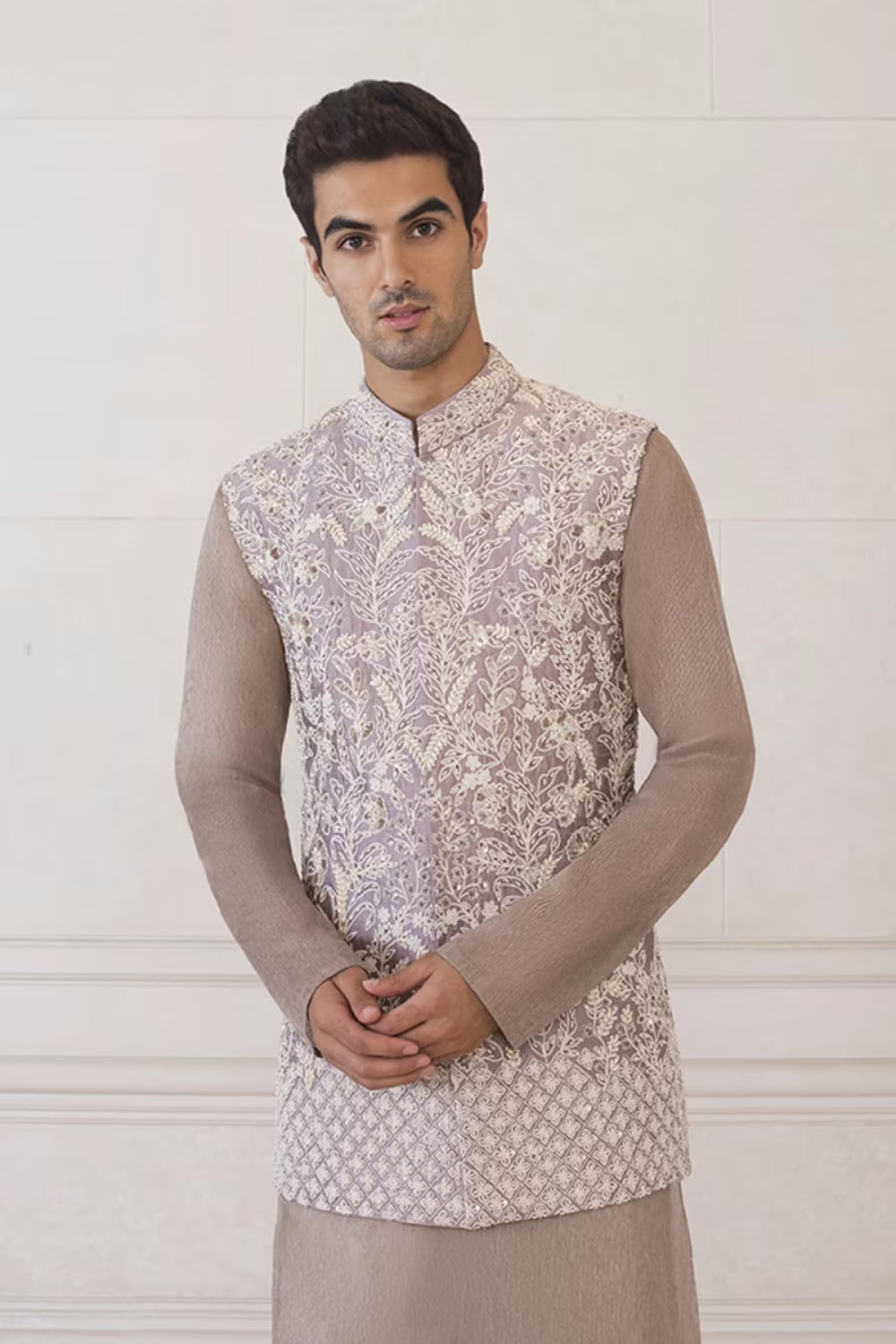 Lilac Rawsilk with Pearl Embroidery Bundi Set