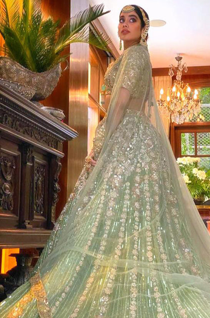 Janhvi Kapoor in our Ruhaaniyat Moss Green Lehenga Set