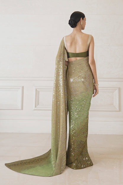 Henna Green Chiffon Shaded Saree Set