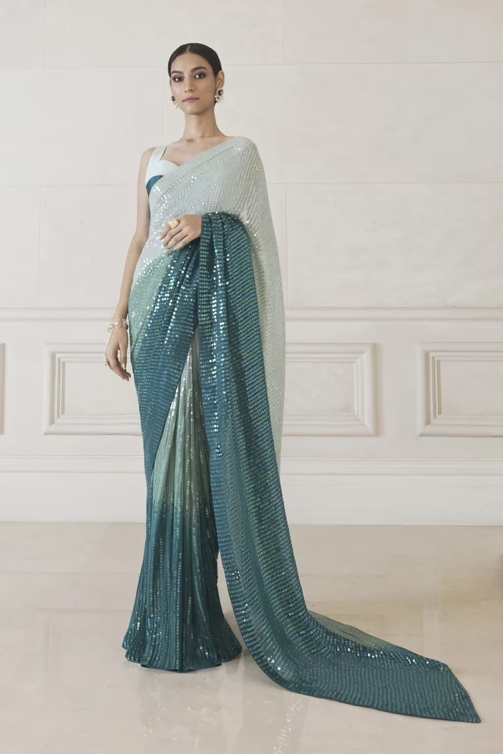 Oceanic Marina Ombré Sequin Saree Set