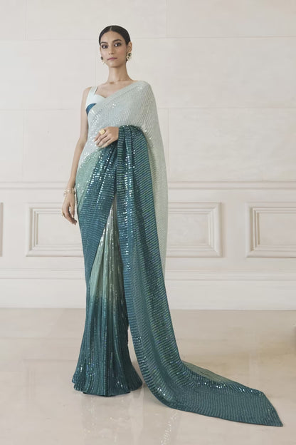 Oceanic Marina Ombré Sequin Saree Set