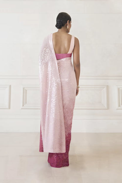 Salmon Pink Ombre Sequin Saree Set