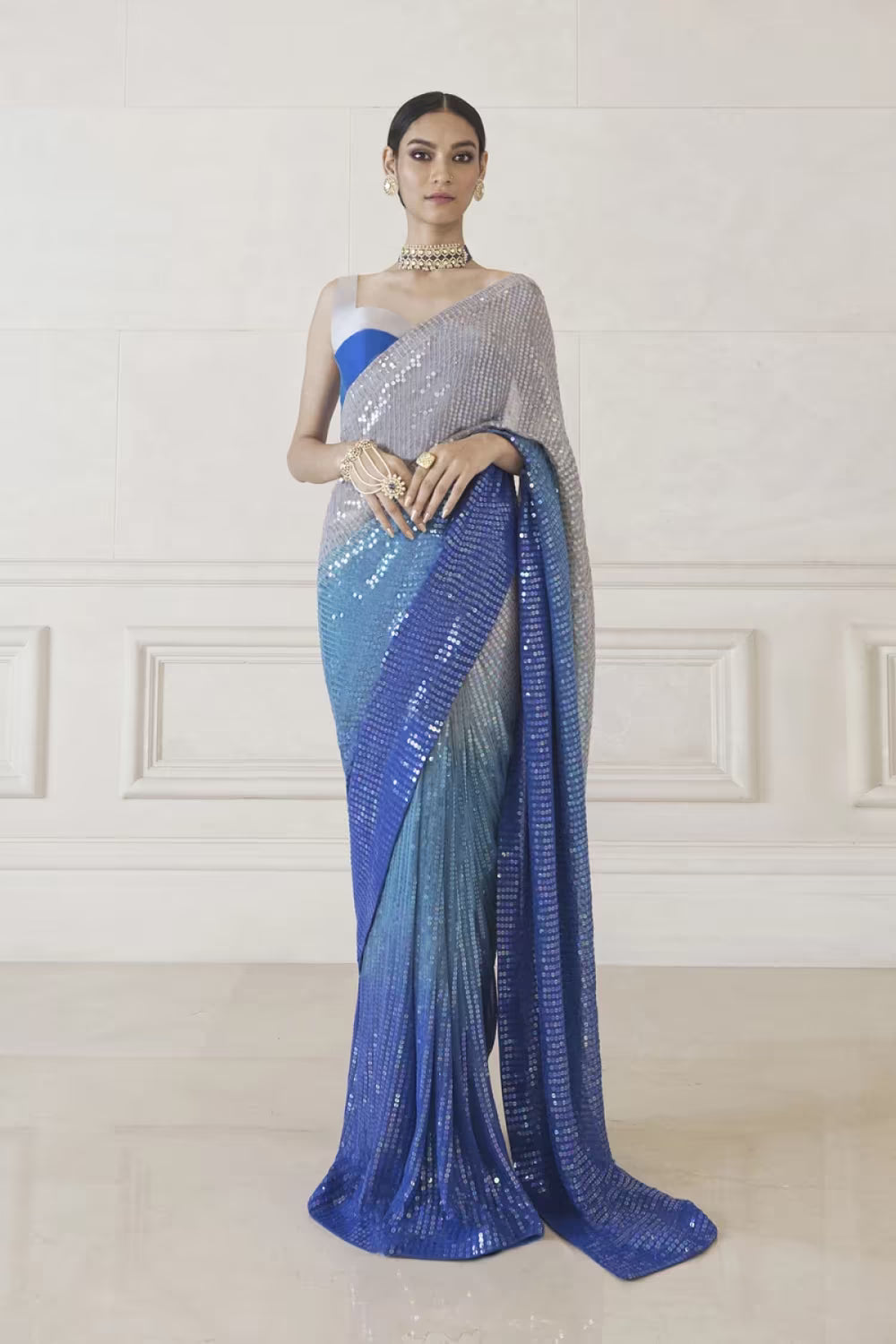 Royal Blue Chiffon Saree Set