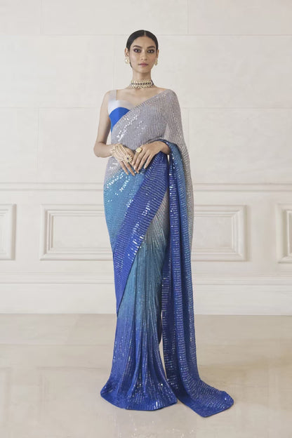 Royal Blue Chiffon Saree Set