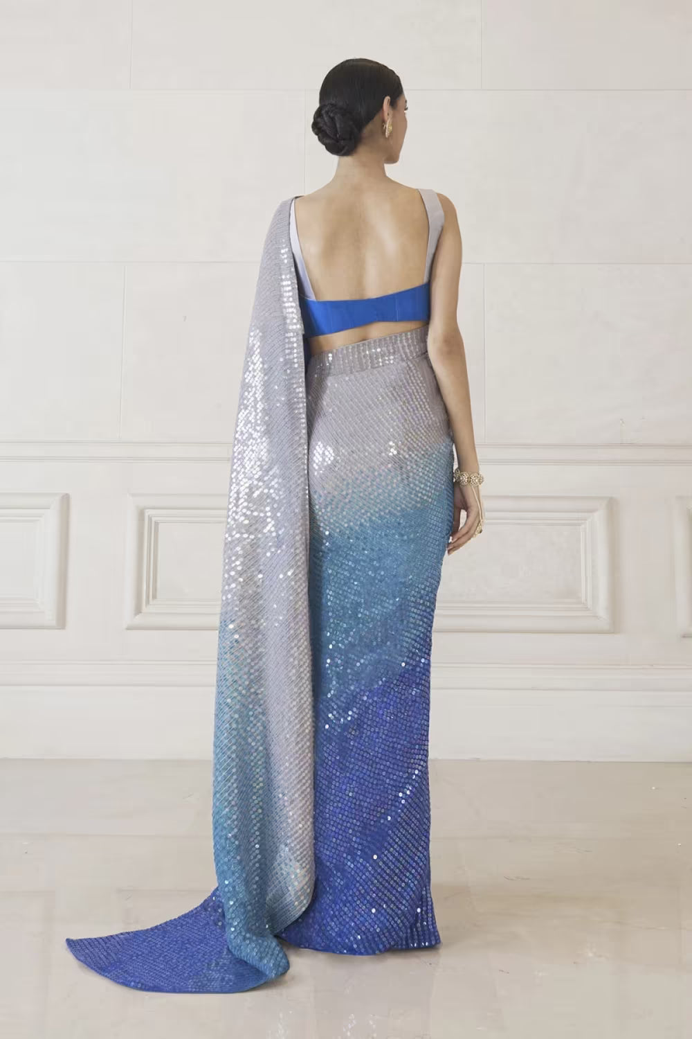 Royal Blue Chiffon Saree Set