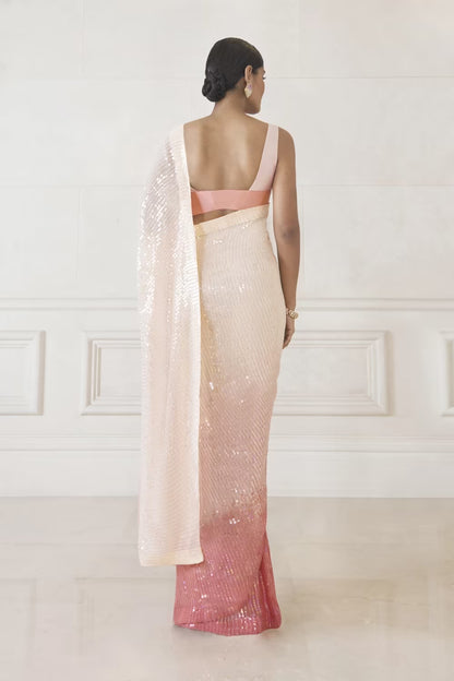 Carnation Peach Ombré Sequin Saree Set