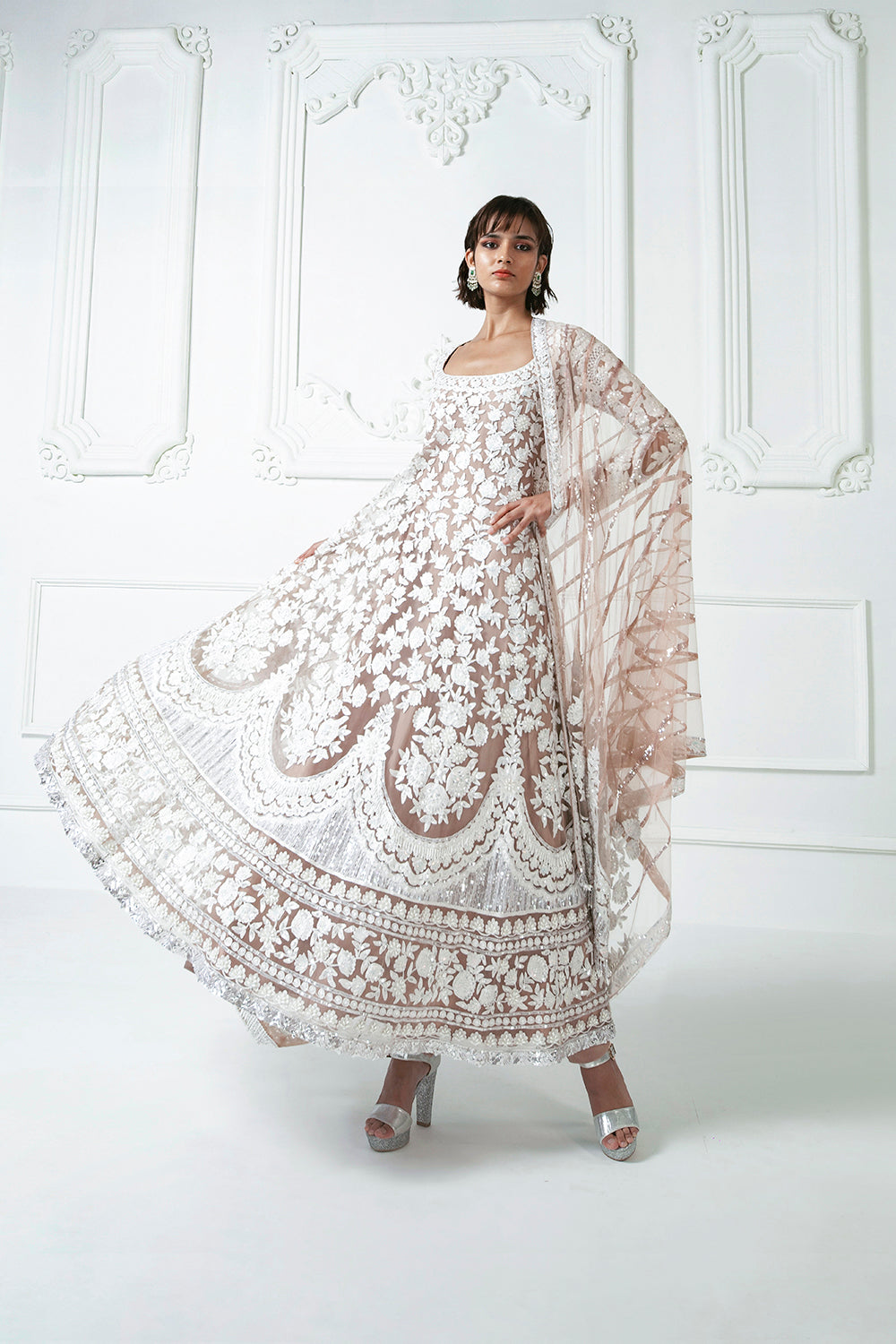 Beige Kashmiri Anarkali Kurta Set