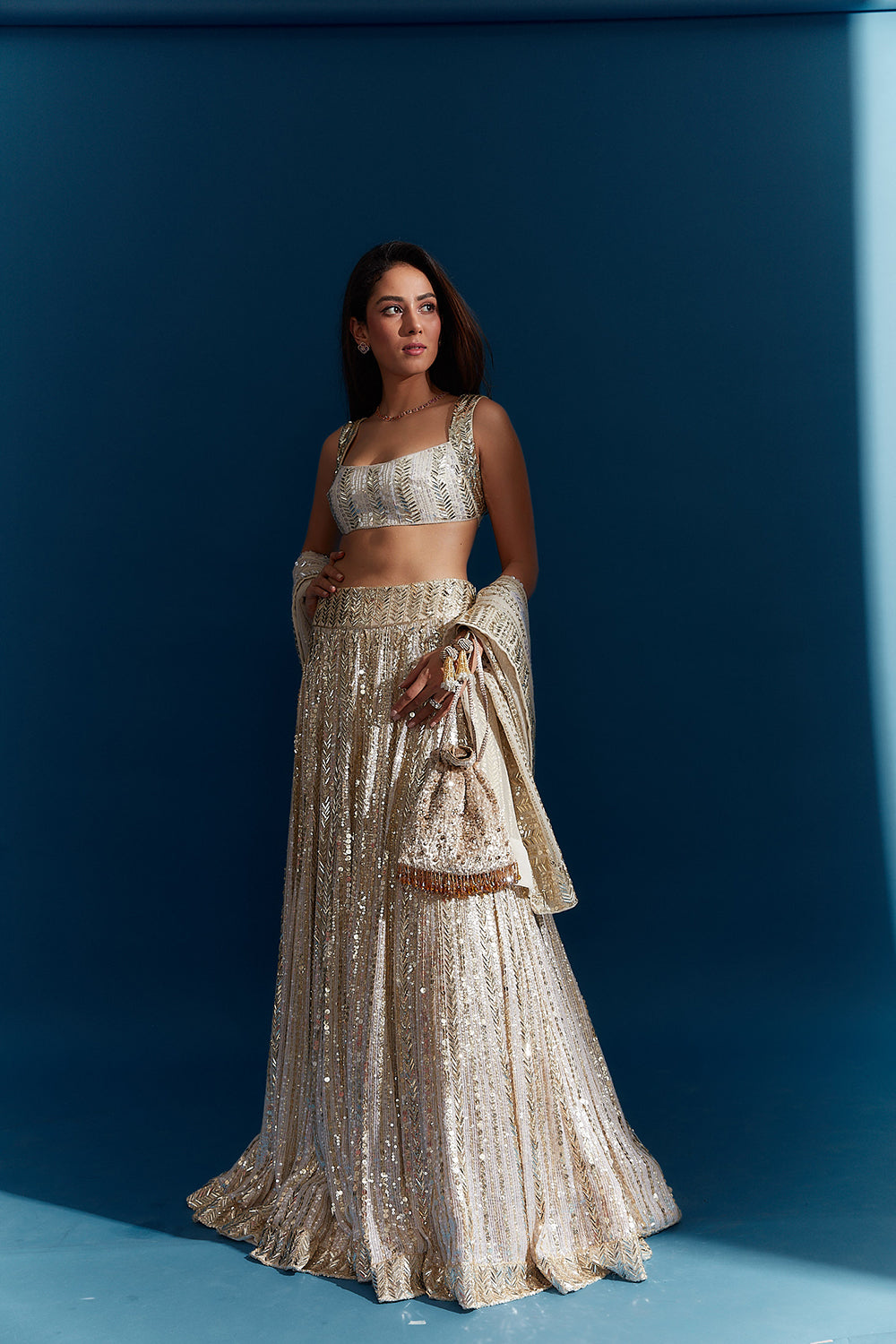 Mira Rajput in our Ivory Taban Lehenga Set