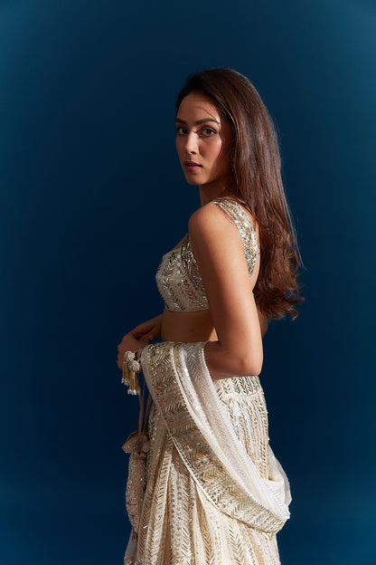 Mira Rajput in our Ivory Taban Lehenga Set