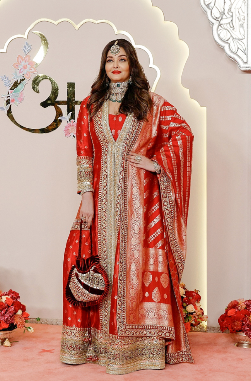 Aishwarya Rai Bachchan in our Red Brocade Kalidar Anarkali Set