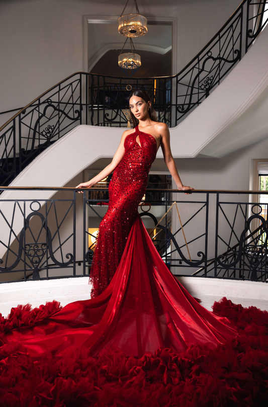 Natalie Vertiz in our Deep Red Gown