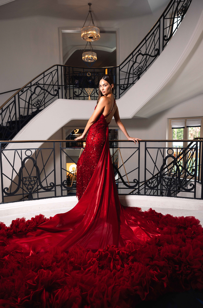 Natalie Vertiz in our Deep Red Gown