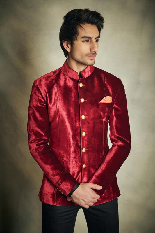 Ibrahim Ali Khan in our Velvet Bandhgala Set