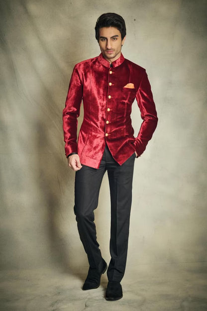 Ibrahim Ali Khan in our Velvet Bandhgala Set