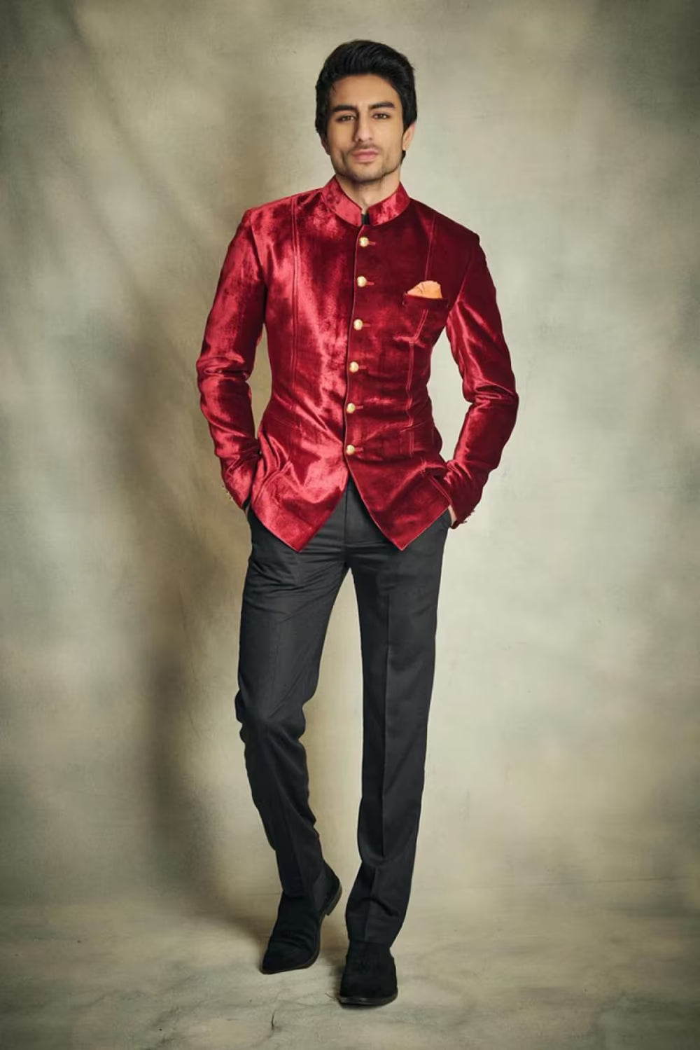 Ibrahim Ali Khan in our Velvet Bandhgala Set