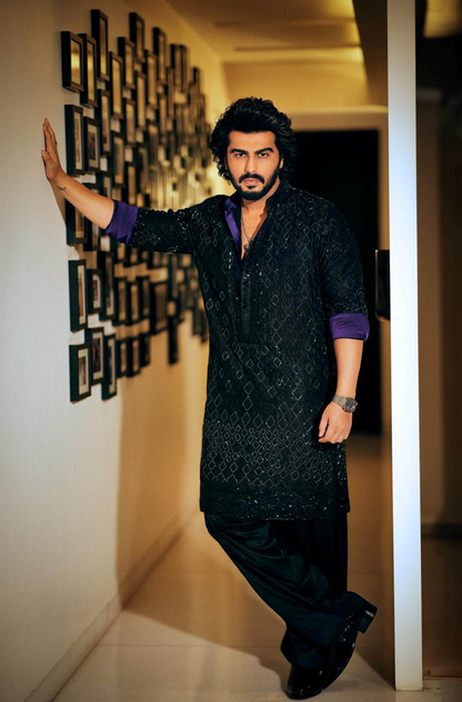Arjun Kapoor in our Black Mijwan Chikankari Kurta Set