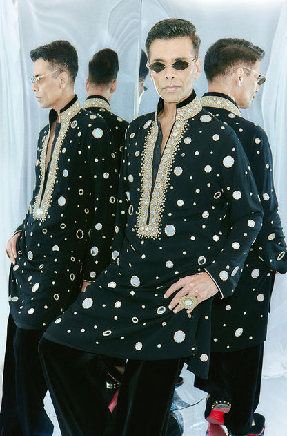 Karan Johar in our Black Mirror Work Embroidered Kurta Set