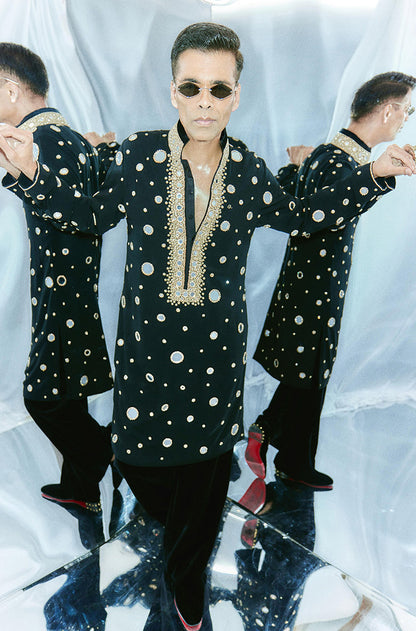 Karan Johar in our Black Mirror Work Embroidered Kurta Set