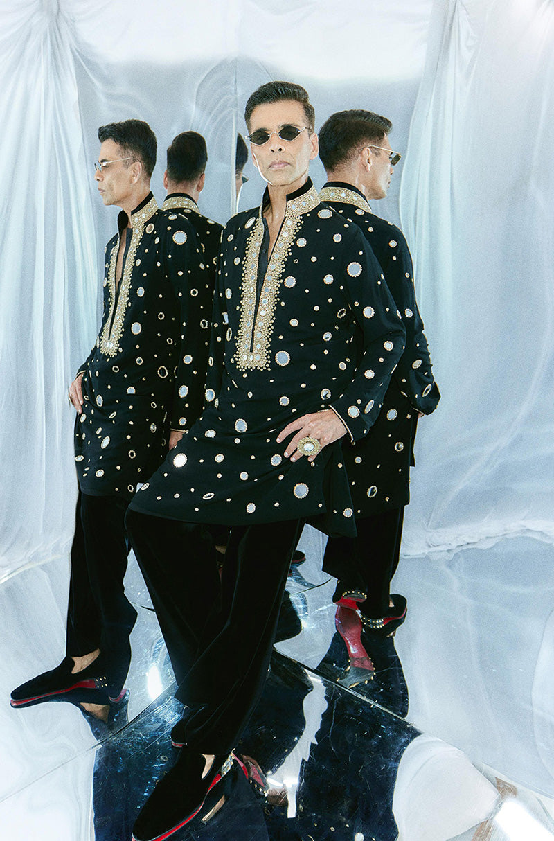 Karan Johar in our Black Mirror Work Embroidered Kurta Set