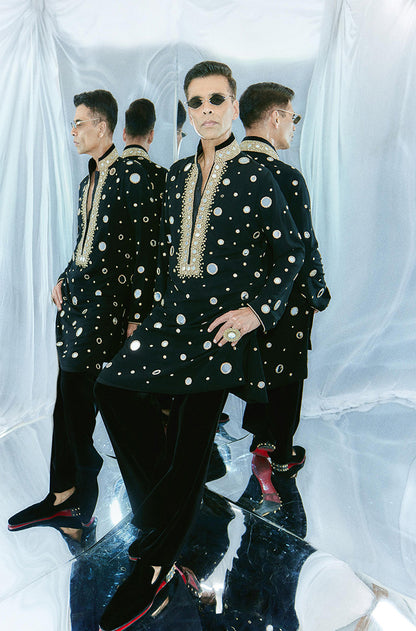 Karan Johar in our Black Mirror Work Embroidered Kurta Set
