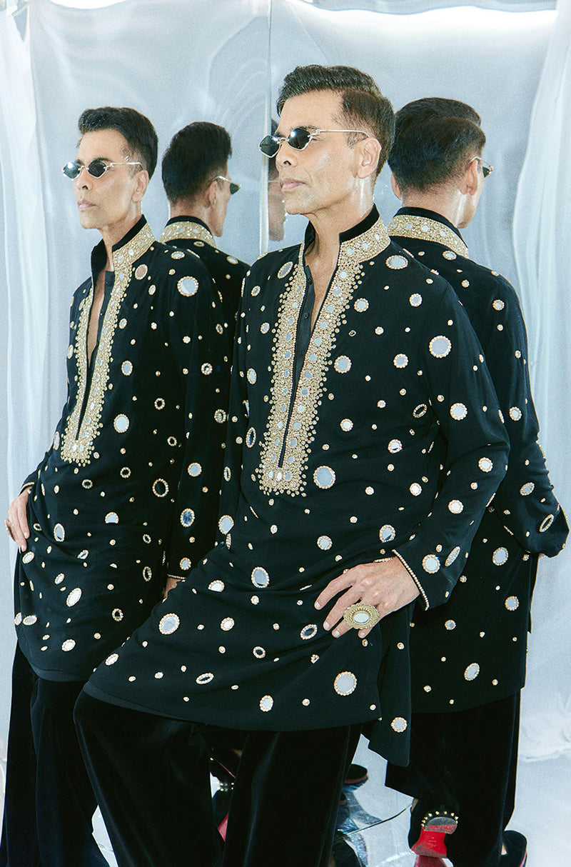 Karan Johar in our Black Mirror Work Embroidered Kurta Set
