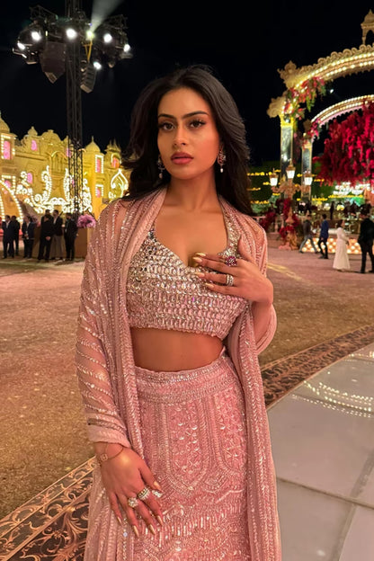 Nysa Devgan in our Baby Pink Embroidered Lehenga Set