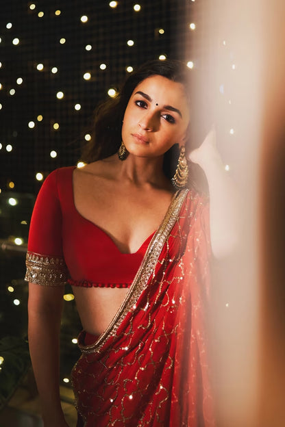 Alia Bhatt in Crimson Red Lehenga Set
