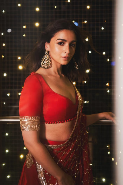 Alia Bhatt in Crimson Red Lehenga Set