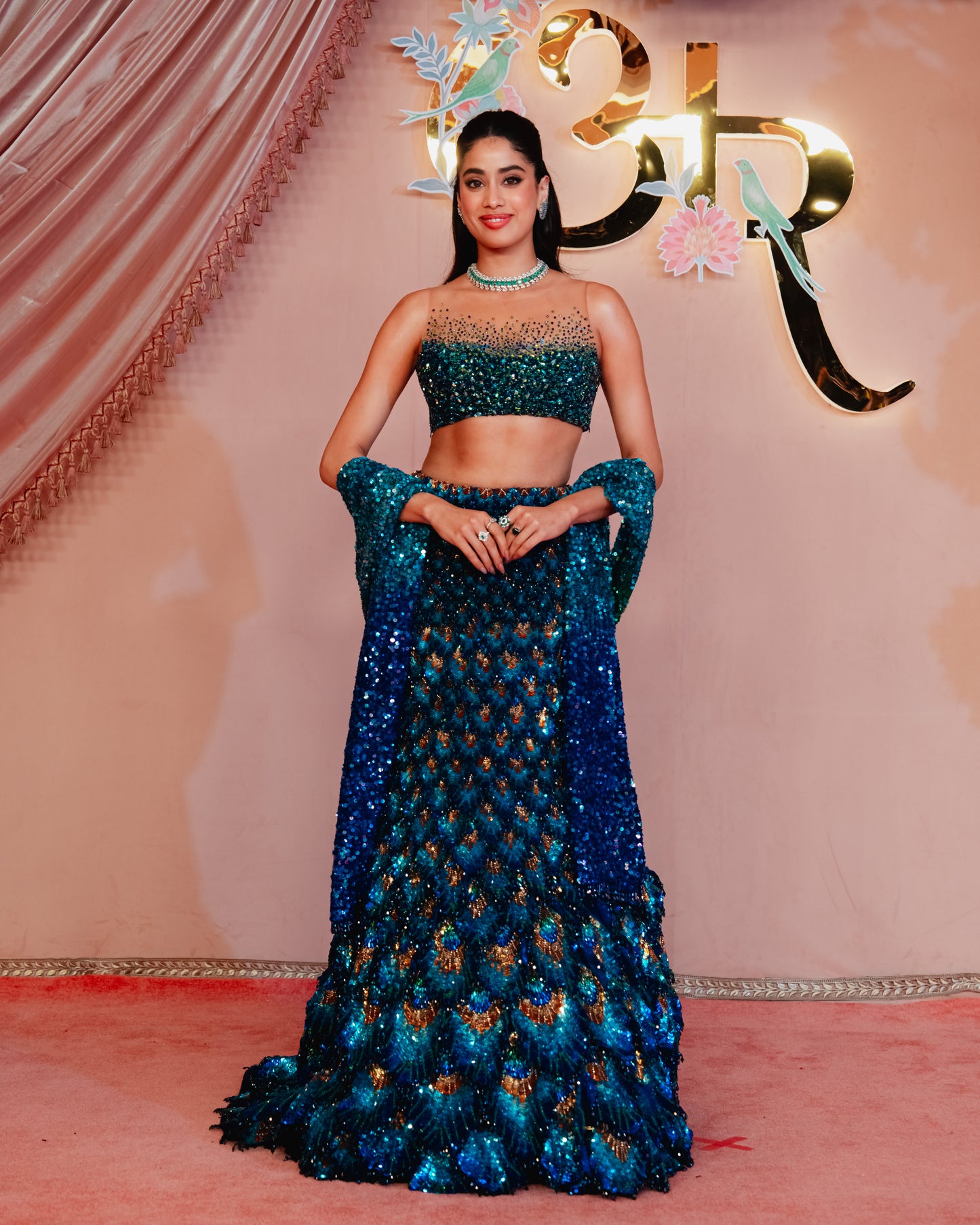 Janhvi Kapoor in our Blue 3D Feather Peacock Lehenga Set