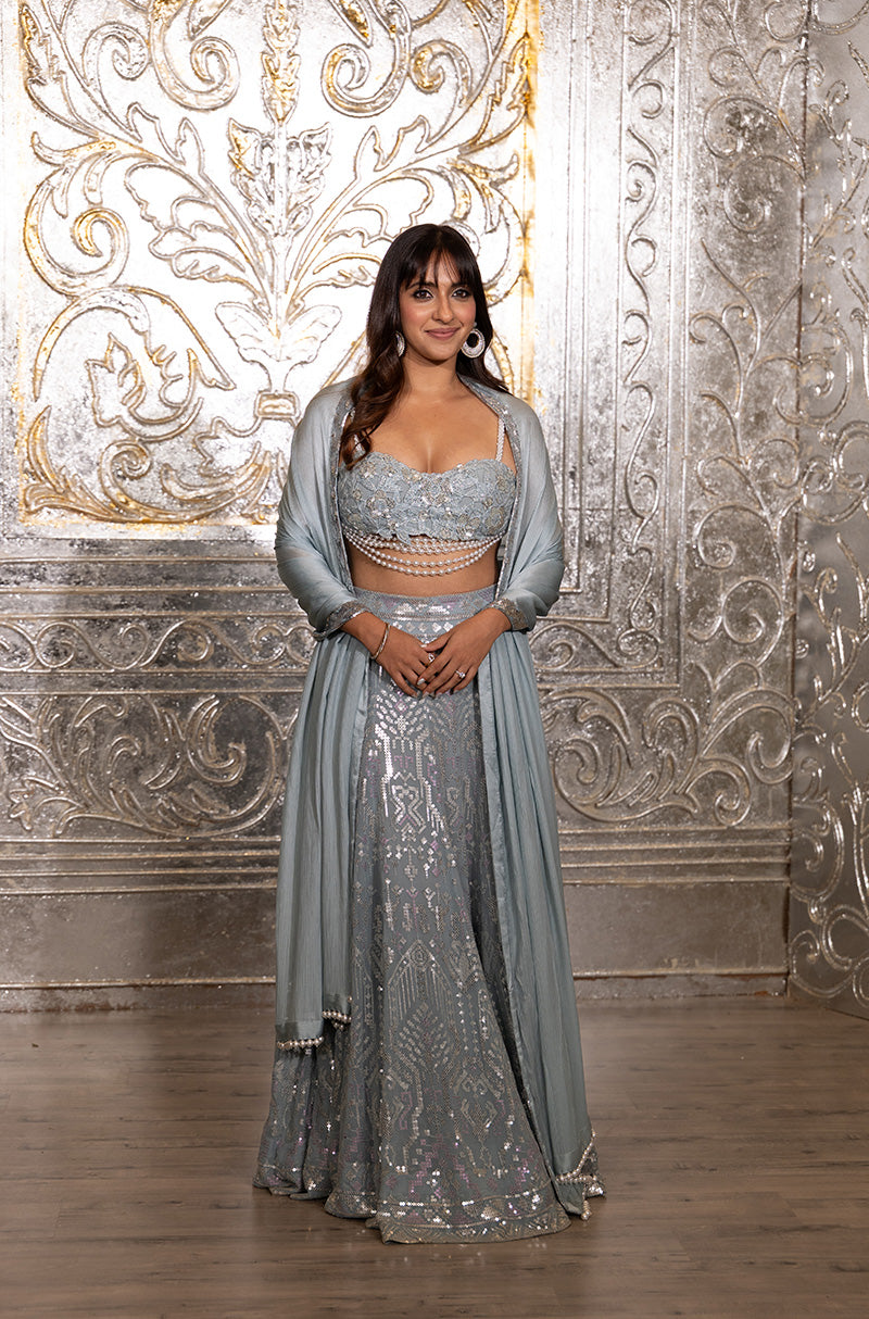 Akansha Ranjan in our Ice Blue Aztec & Floral Skirt Set