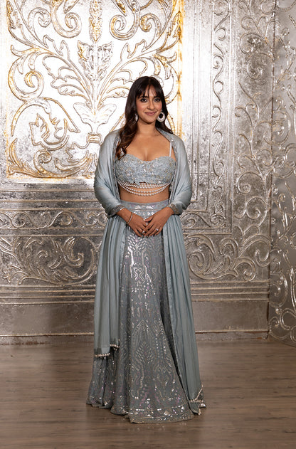 Akansha Ranjan in our Ice Blue Aztec & Floral Skirt Set