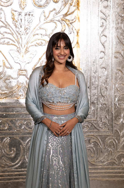 Akansha Ranjan in our Ice Blue Aztec & Floral Skirt Set