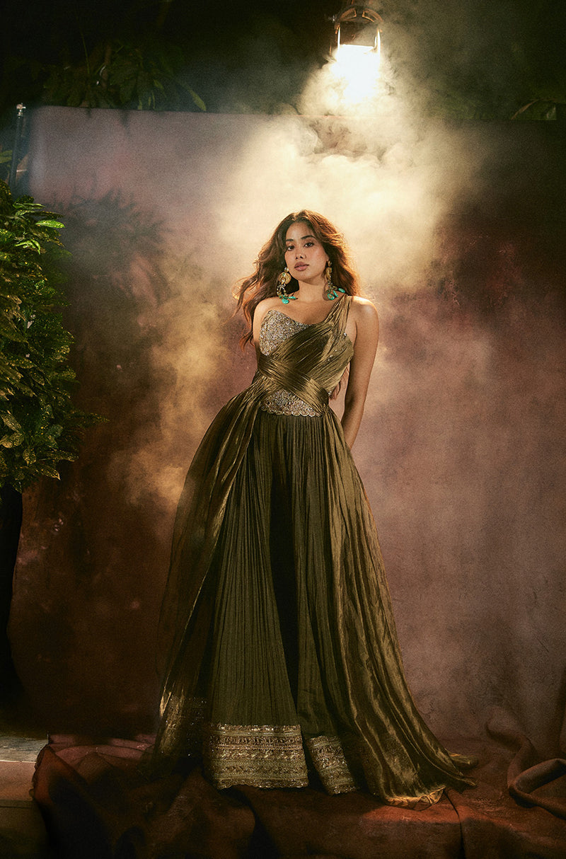 Janhvi Kapoor in our Gold Tissue Skirt Set