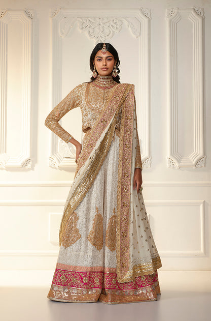 Ivory Chikankari With Long Paisley Embroidered Sharara Set