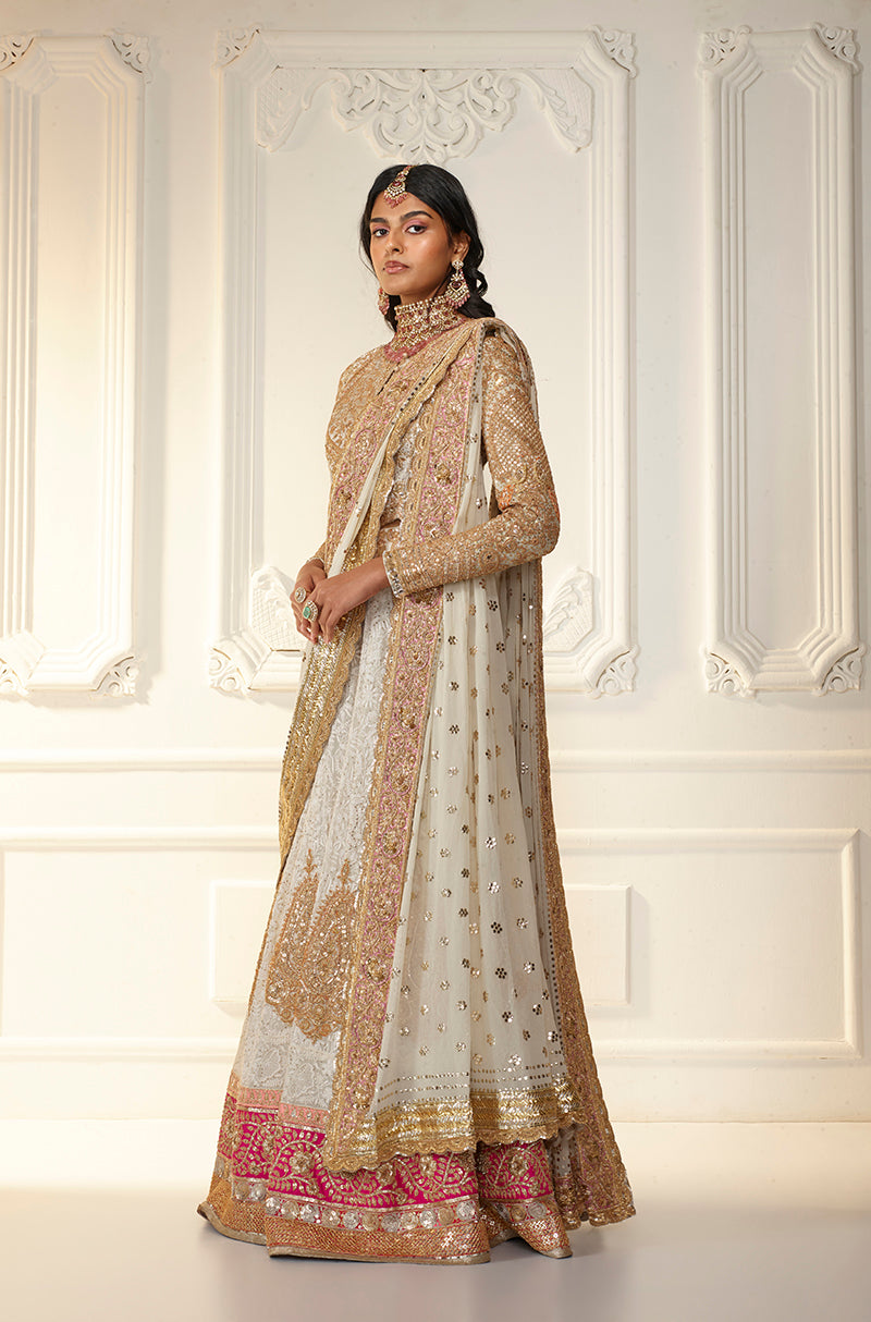 Ivory Chikankari With Long Paisley Embroidered Sharara Set