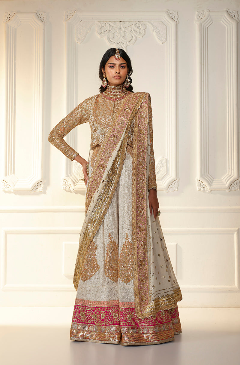 Ivory Chikankari With Long Paisley Embroidered Sharara Set