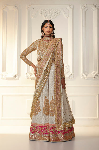 Ivory Chikankari With Long Paisley Embroidered Sharara Set