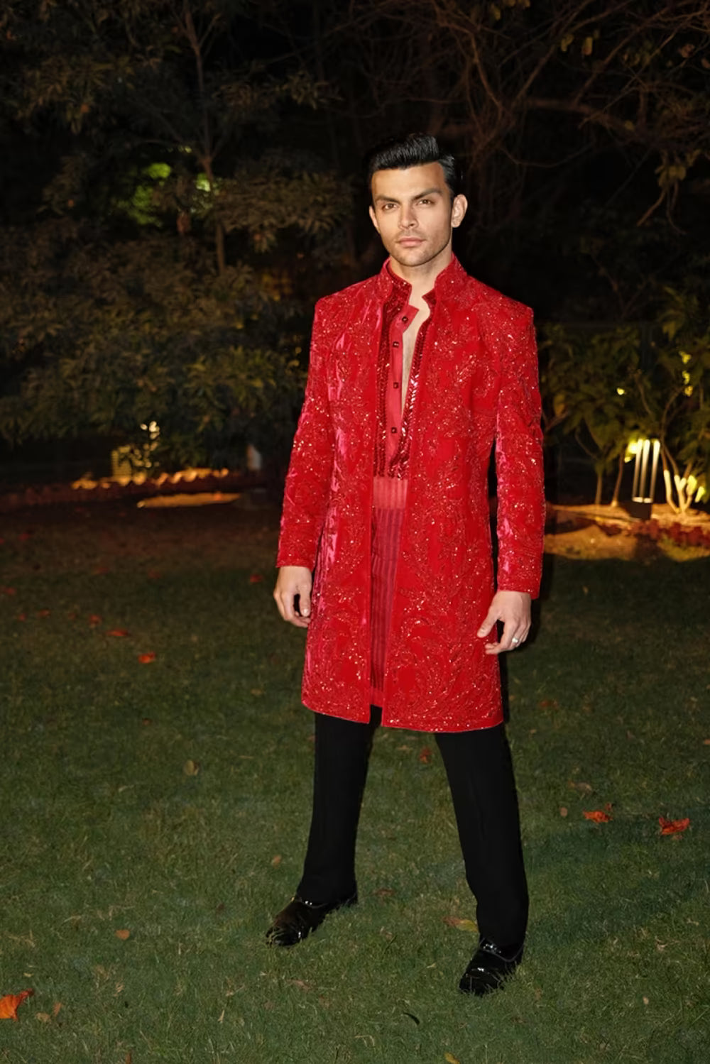 Veer Pahariya in our Red Embroidered Sherwani Set