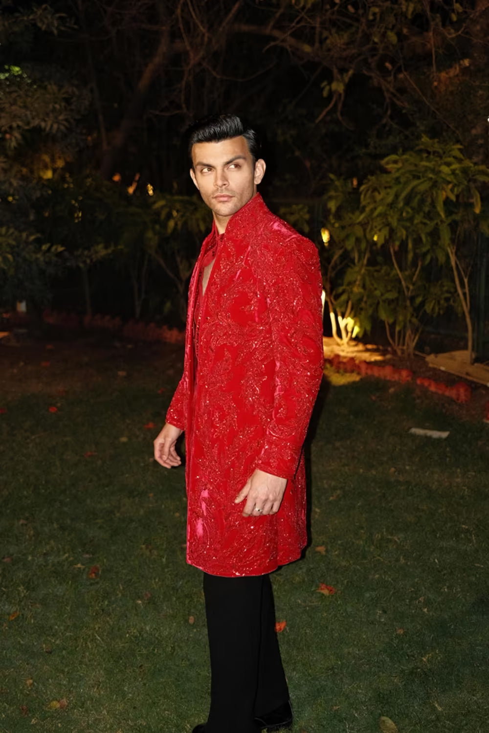 Veer Pahariya in our Red Embroidered Sherwani Set