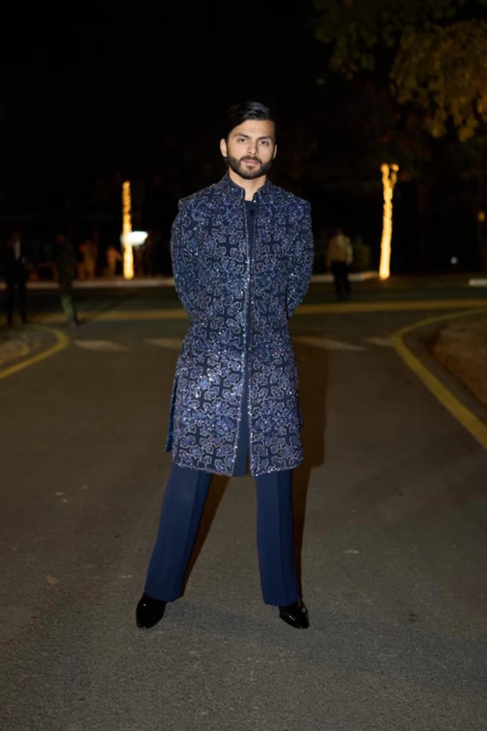 Shikhar Pahariya in our Navy Blue Embroidered Sherwani Set