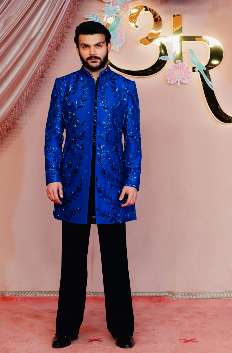 Veer Pahariya in our Electric Blue Embroidered Sherwani Set